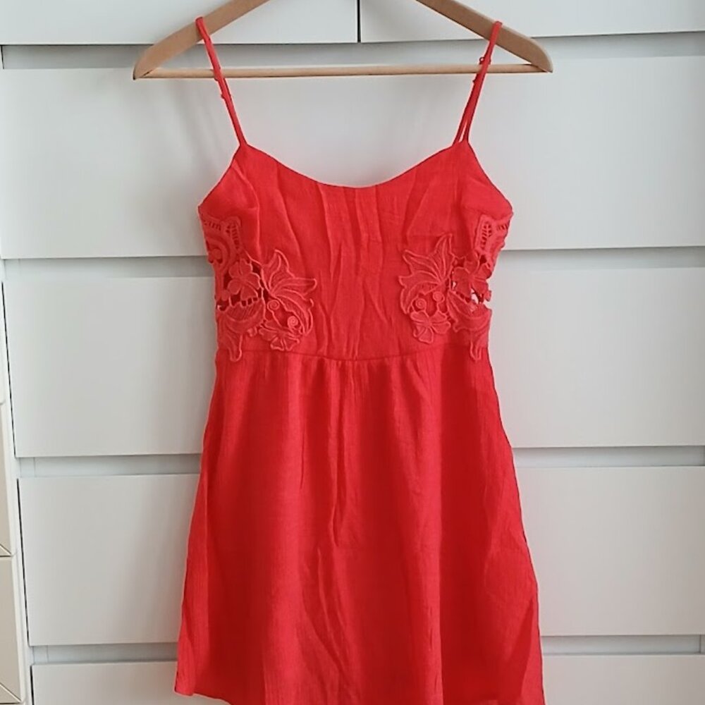 Socialite- Red Dress with Open Lace Detail - XS
